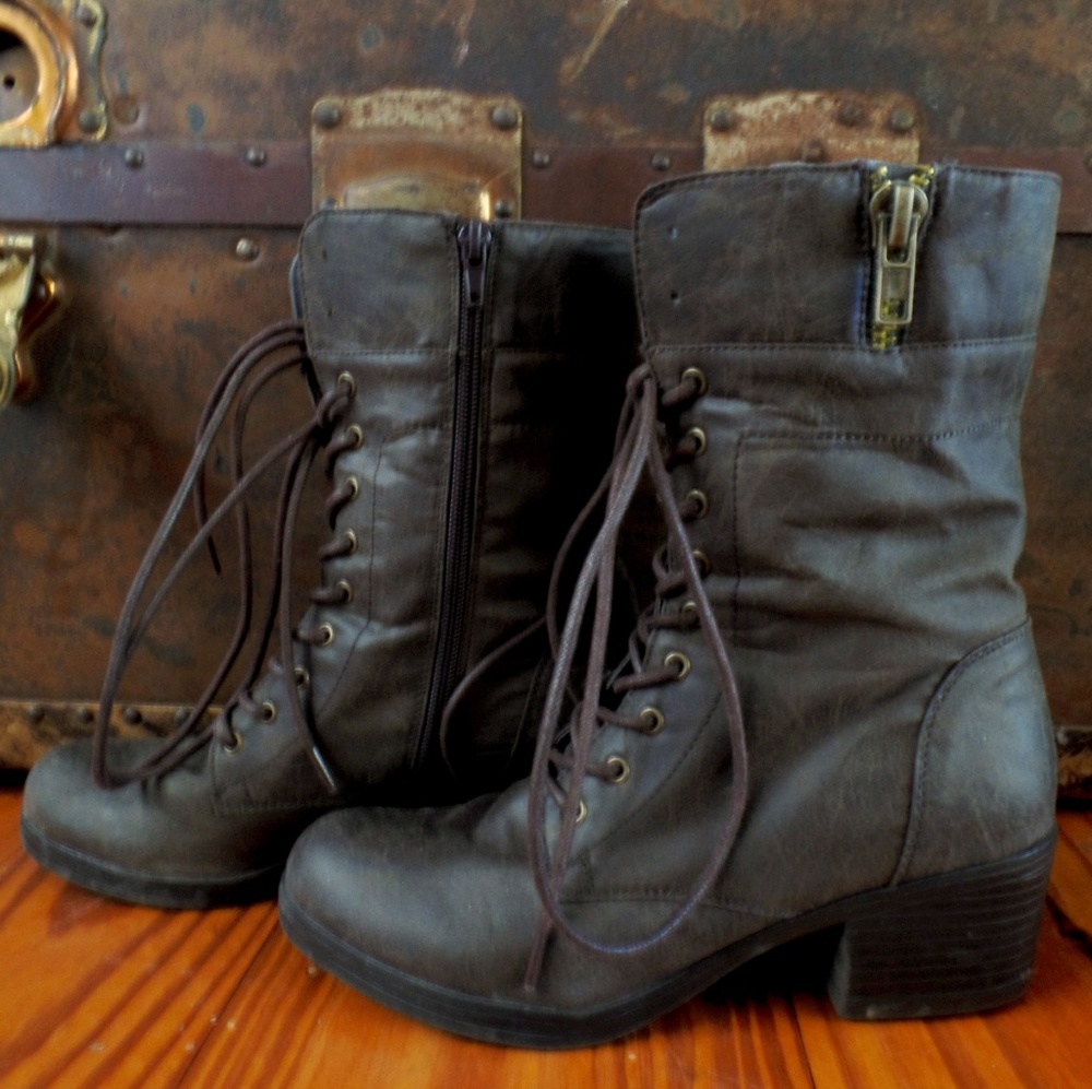 JustFab Finleigh Faux-Leather Lace-Up Combat Boot
